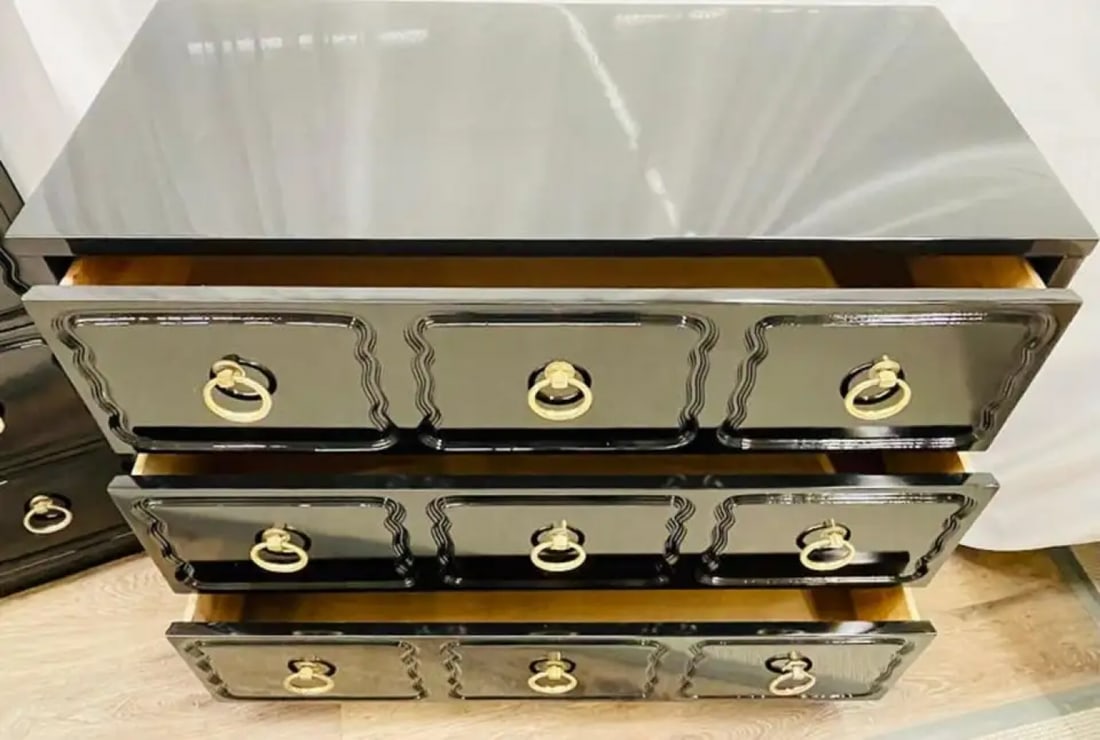 Pair Mid-Century Modern Ebony Commodes/Nightstands/Chests, Dorothy Draper Style - 11