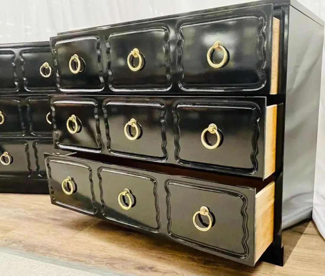 Pair Mid-Century Modern Ebony Commodes/Nightstands/Chests, Dorothy Draper Style - 12
