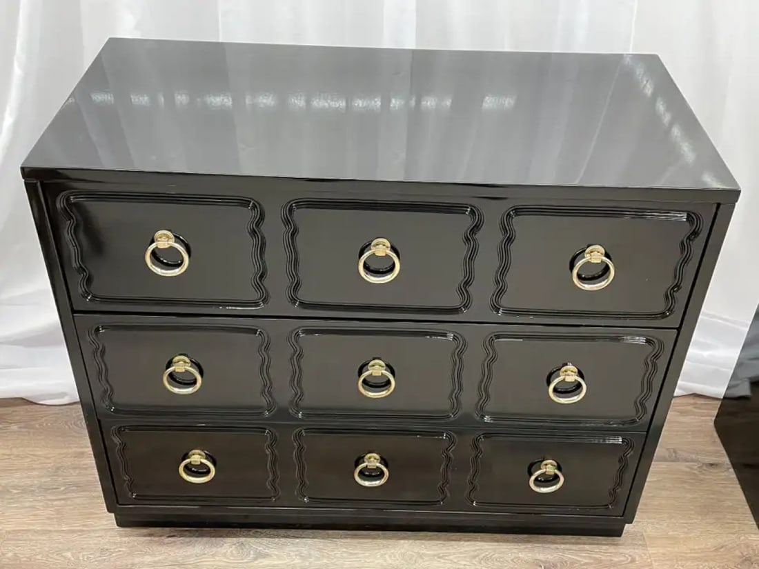 Pair Mid-Century Modern Ebony Commodes/Nightstands/Chests, Dorothy Draper Style - 4