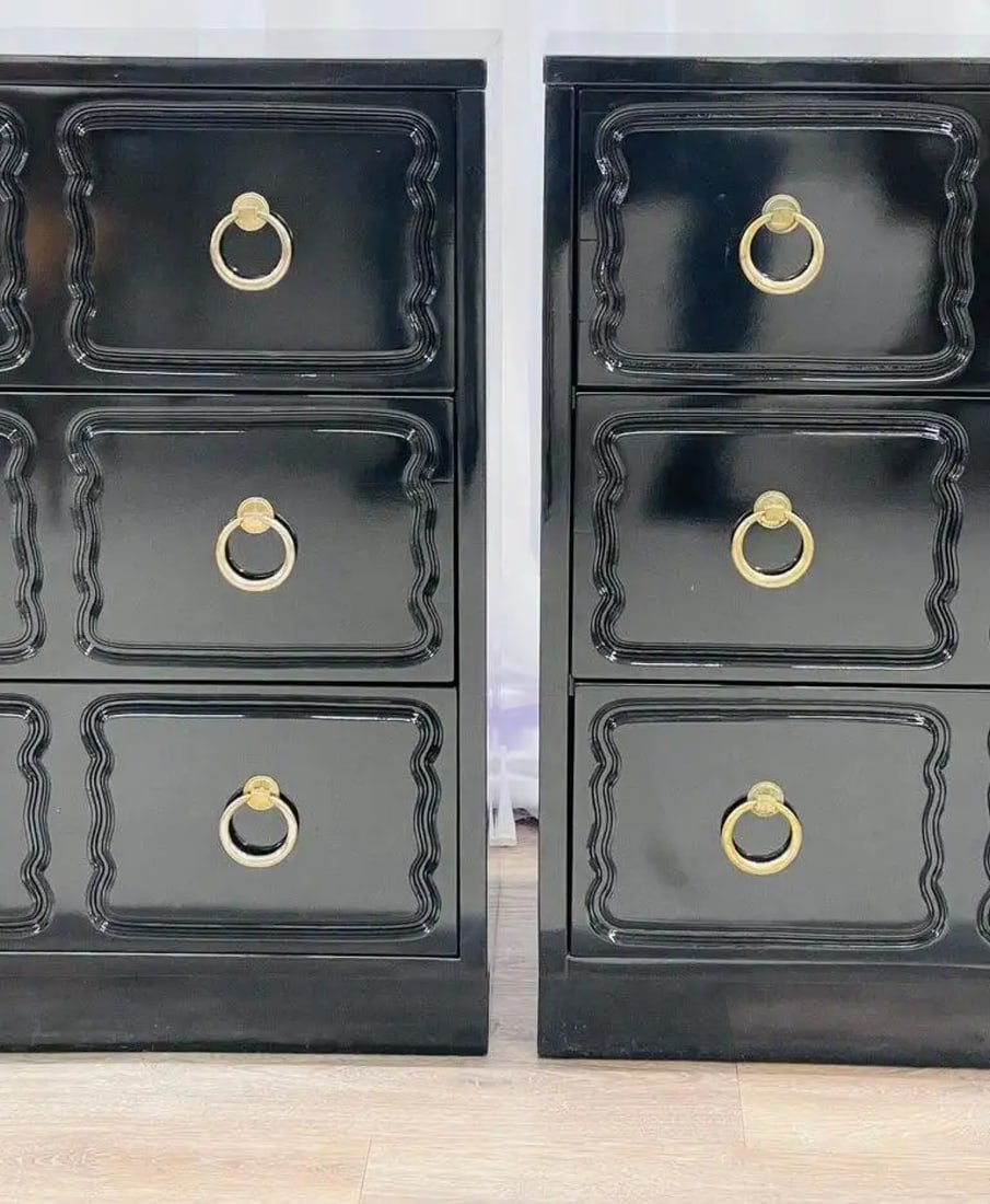 Pair Mid-Century Modern Ebony Commodes/Nightstands/Chests, Dorothy Draper Style - 5