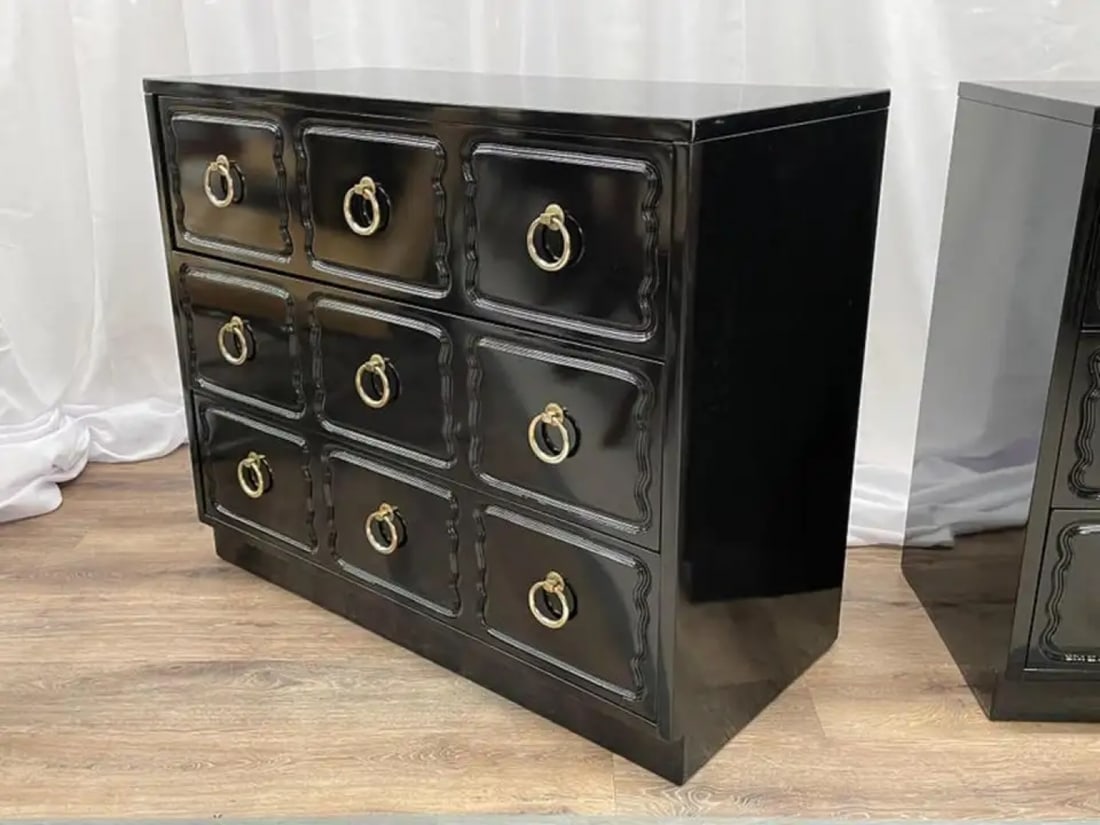 Pair Mid-Century Modern Ebony Commodes/Nightstands/Chests, Dorothy Draper Style - 8