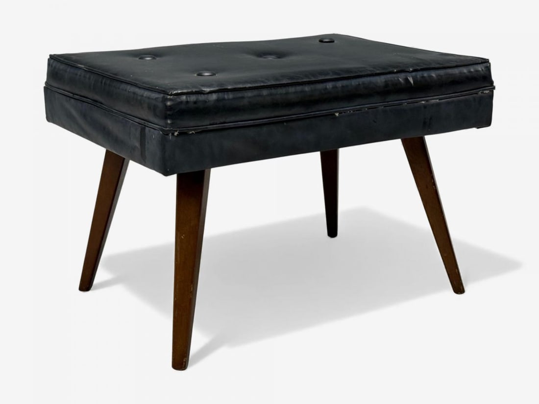Danish Modern, Black Leatherette, Stained Wood, Footstool, Denmark, 1950s - 3