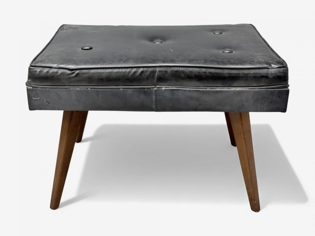 Danish Modern, Black Leatherette, Stained Wood, Footstool, Denmark, 1950s - 4