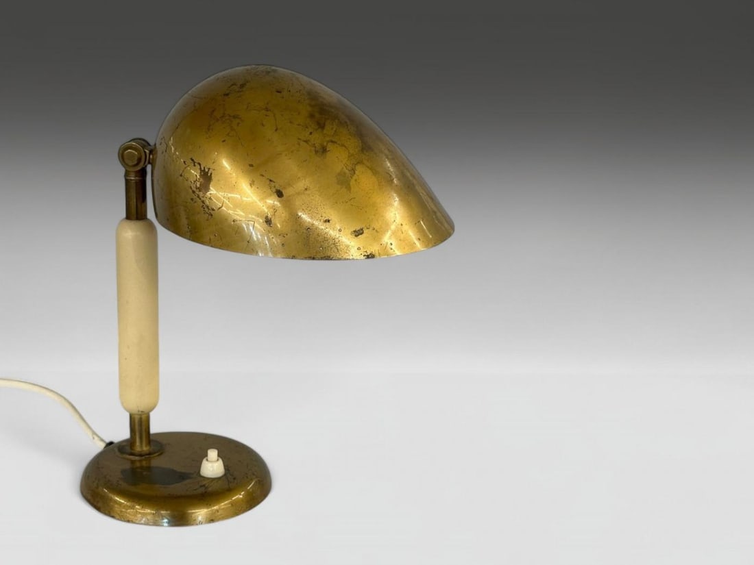 Harald Notini, Swedish Modern, Patinated Brass, Wood, Rare Table Lamp, 1930s - 3