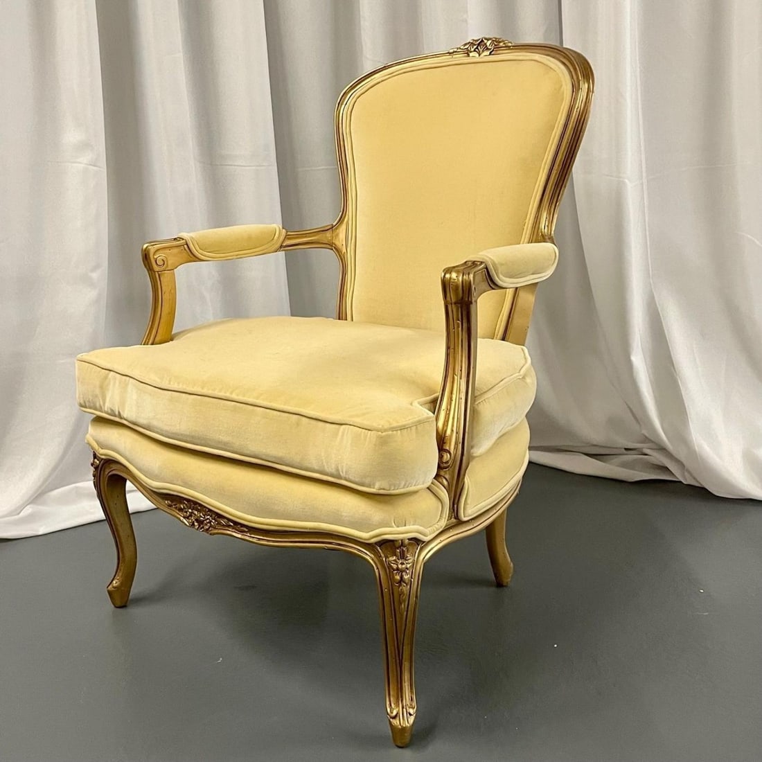 French Louis XVI Jansen Style Bergere, Arm / Accent Chair, Velvet, Giltwood - 3