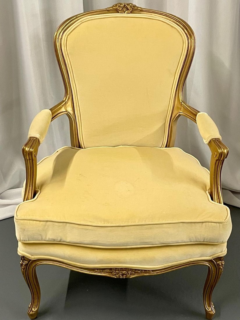 French Louis XVI Jansen Style Bergere, Arm / Accent Chair, Velvet, Giltwood - 5