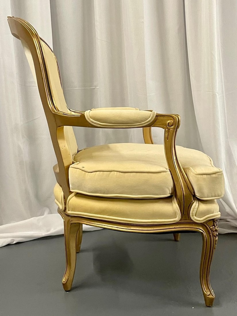 French Louis XVI Jansen Style Bergere, Arm / Accent Chair, Velvet, Giltwood - 8