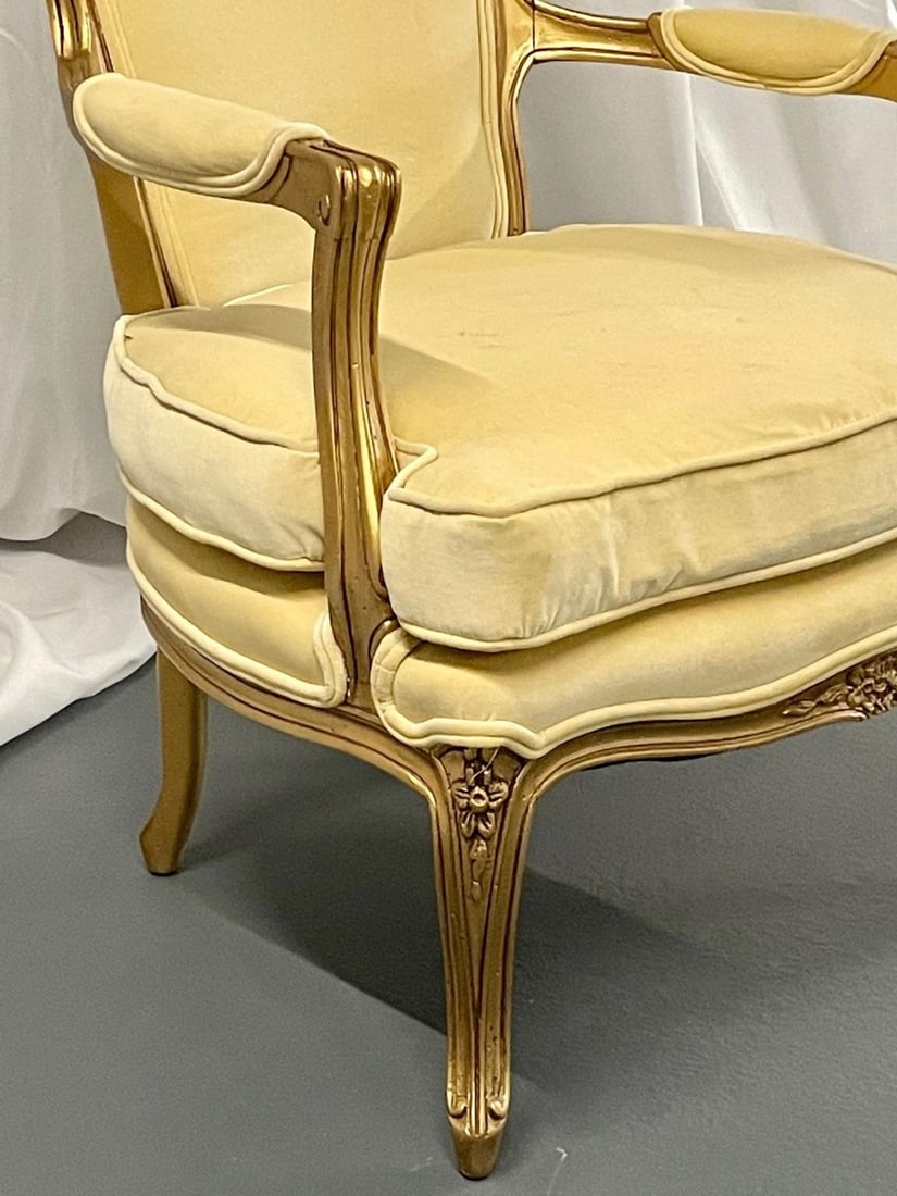 French Louis XVI Jansen Style Bergere, Arm / Accent Chair, Velvet, Giltwood - 9