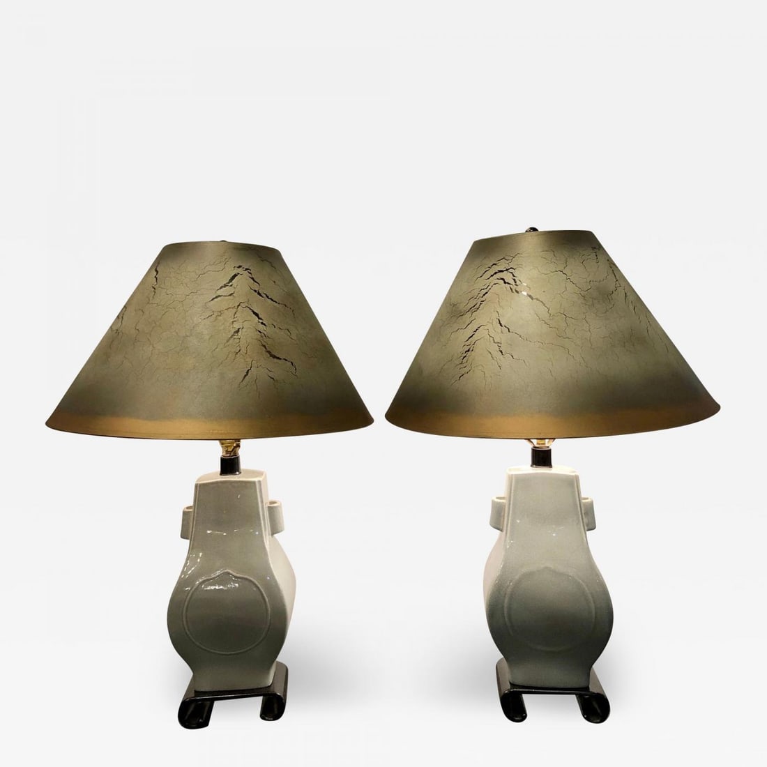 Porcelain Crackle Glaze Table Lamps Chinese Inspired Pair with Custom Shades - 2