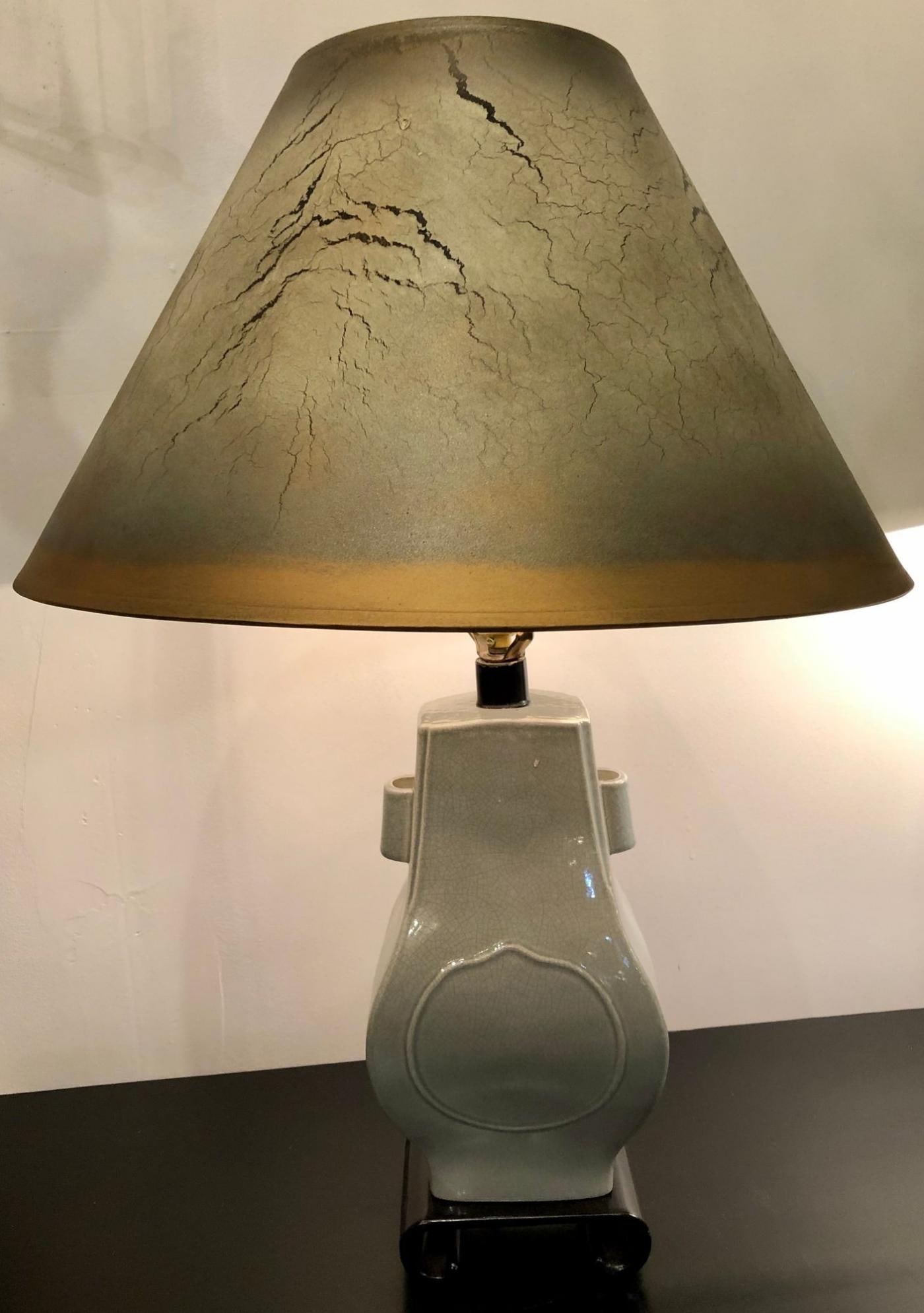 Porcelain Crackle Glaze Table Lamps Chinese Inspired Pair with Custom Shades - 7