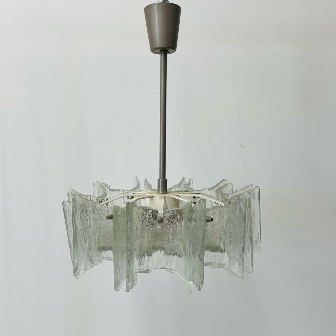 Small Swedish Mid-Century Modern Chandelier / Pendant, Slumped Glass and Brass - 10