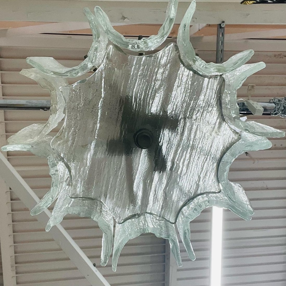 Small Swedish Mid-Century Modern Chandelier / Pendant, Slumped Glass and Brass - 12