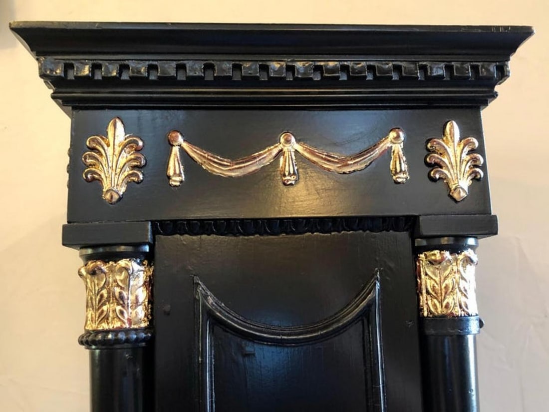 Hollywood Regency Neoclassical Style Pedestal Ebonized and Parcel Gilt Decorated - 12