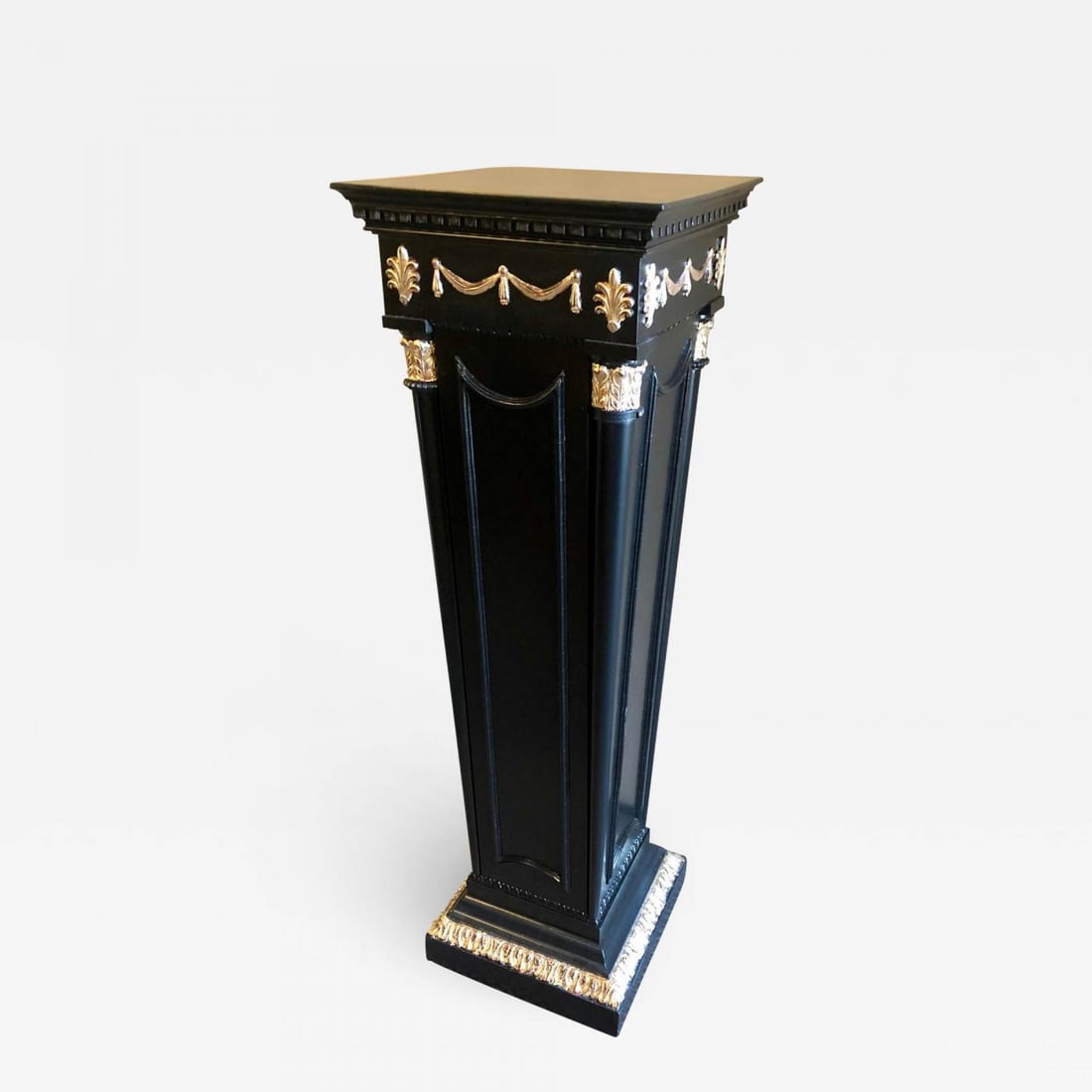 Hollywood Regency Neoclassical Style Pedestal Ebonized and Parcel Gilt Decorated - 2