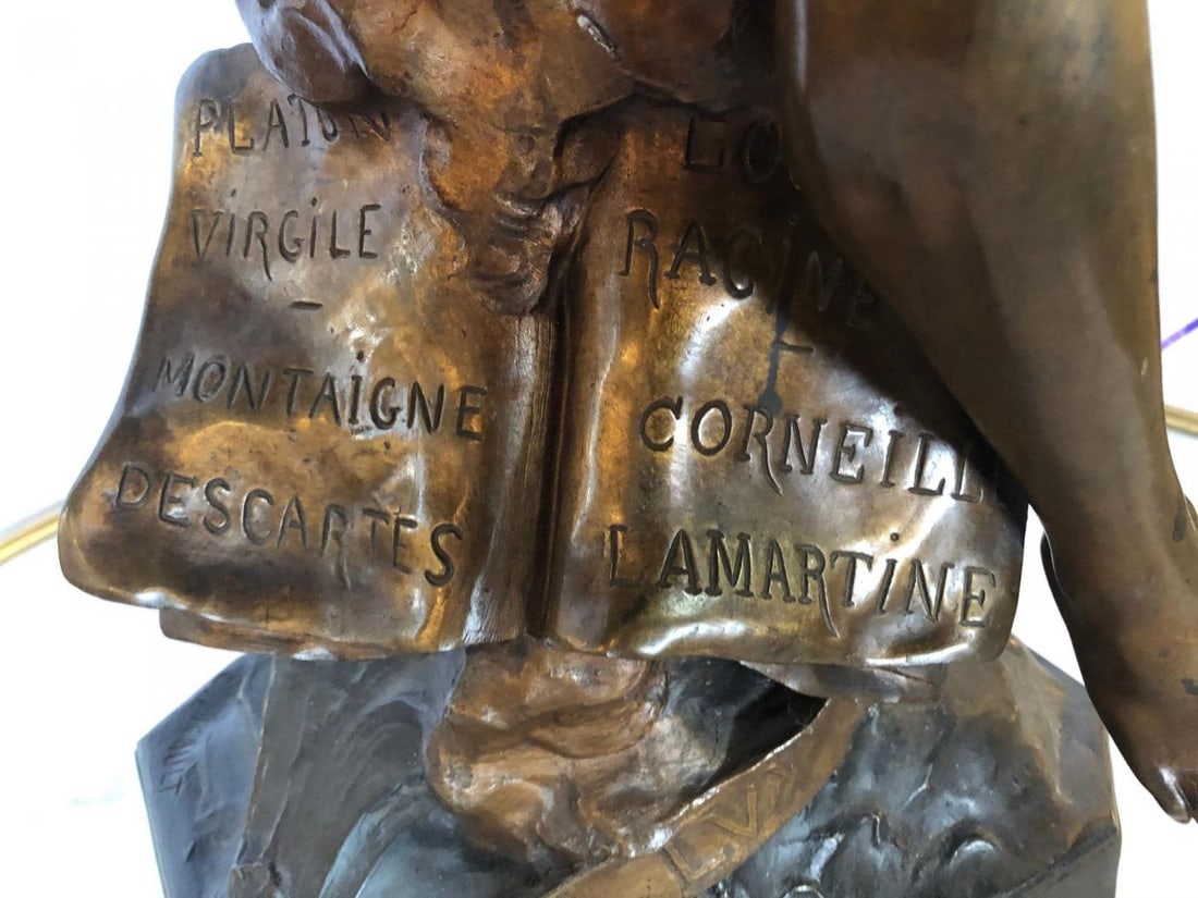 La Pensee by Emile Louis Picault Bears Foundry Mark 19th Century Bronze Statue - 10