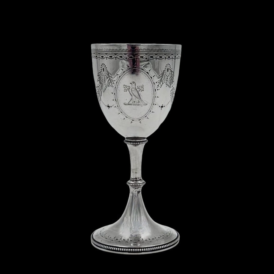 19th Century Antique Victorian Silver Wine Goblet London 1876 Alexander Macrae: Title:19th Century Antique Victorian Silver Wine Goblet London 1876 Alexander Macrae Description:Description Wonderful silver wine goblet decorated with elegant floral garlands flowing from a central