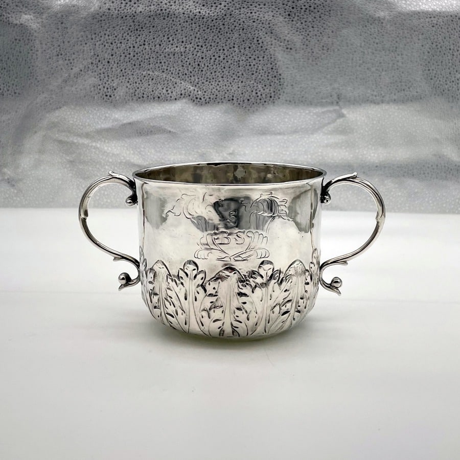 17th Century Antique Charles II Silver Porringer London 1680 John Archbold - 2