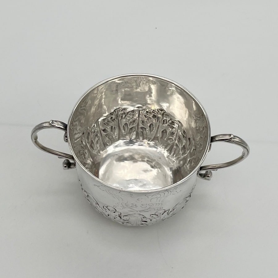 17th Century Antique Charles II Silver Porringer London 1680 John Archbold - 4