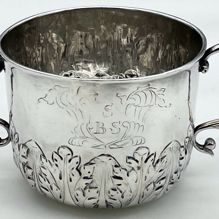 17th Century Antique Charles II Silver Porringer London 1680 John Archbold - 8