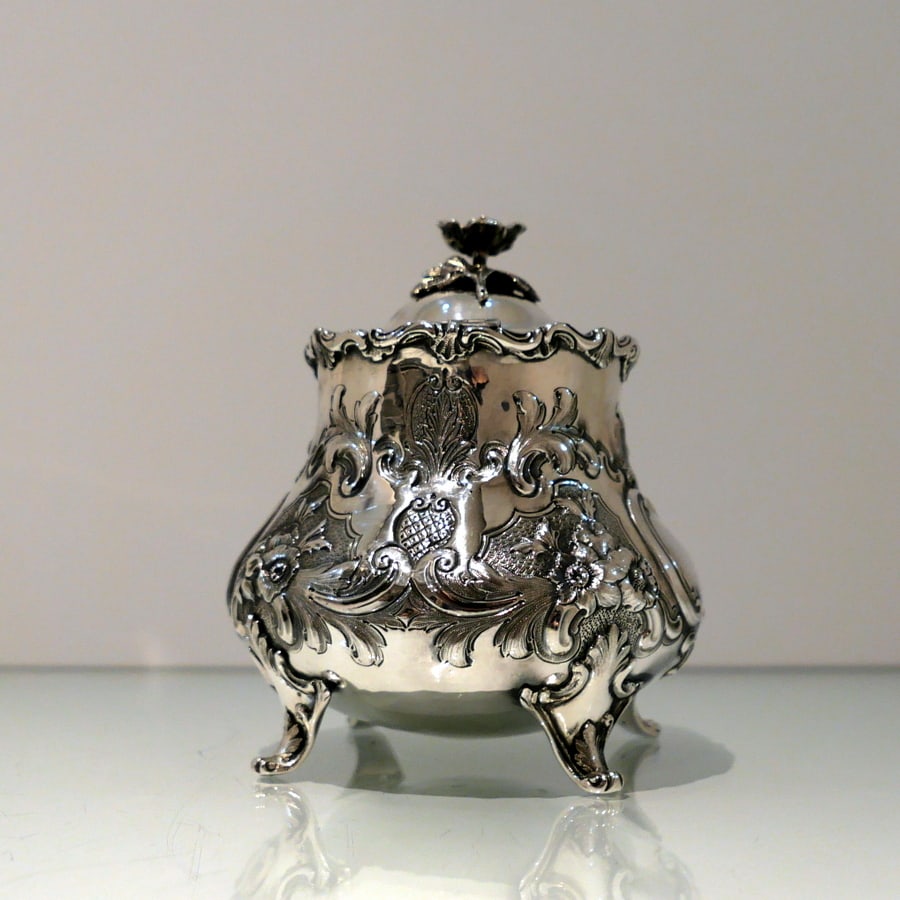 Mid 19th Century Antique Victorian Sterling Silver Tea Caddy London 1854 William Hunter - 4