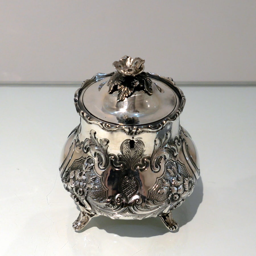 Mid 19th Century Antique Victorian Sterling Silver Tea Caddy London 1854 William Hunter - 5
