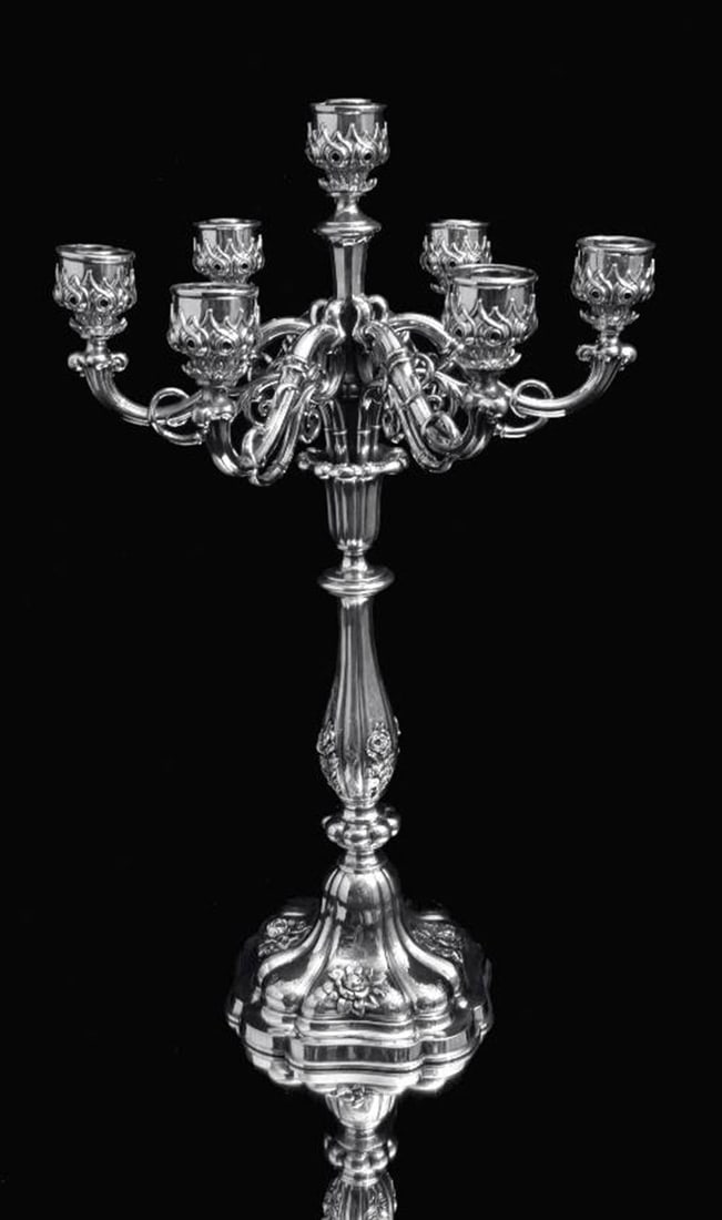 TWO 19th CENTURY SPANISH 915 SILVER, 7 CANDLE CANDELABRA, MUSEUM QUALITY !! - 2
