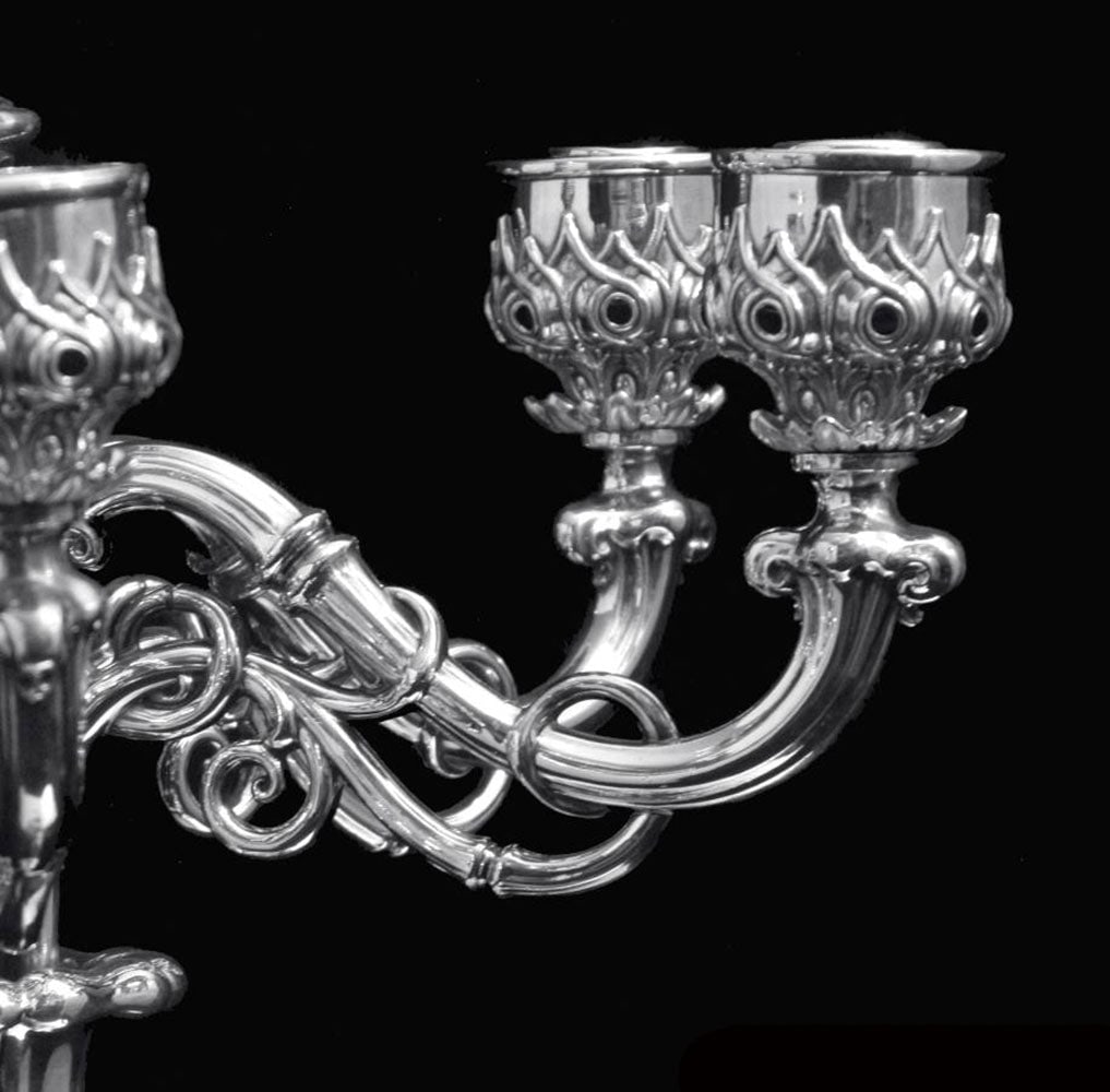 TWO 19th CENTURY SPANISH 915 SILVER, 7 CANDLE CANDELABRA, MUSEUM QUALITY !! - 3