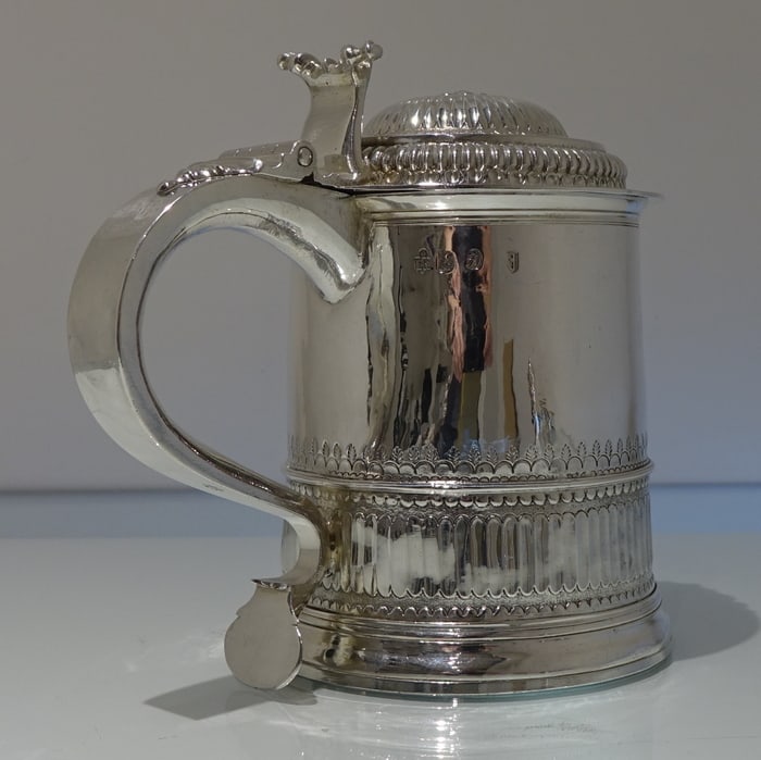 Early 18th Century Antique Queen Anne Britannia Silver Lidded Tankard London 1704 Humphrey Payne - 5