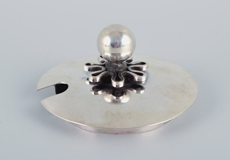 Arne Bang, jam jar with matching Cohr silver lid and Hans Hansen sterling silver spoon. - 4