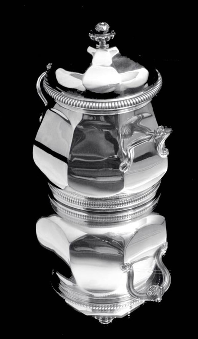 TETARD 6pc ORIGINAL FRENCH ART DECO STERLING SILVER TEA SET + TRAY, 1900-1940 - 9