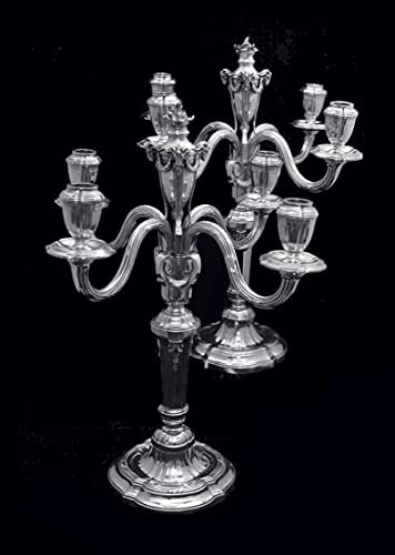 TETARD FRERES - TWO LOUIS XV 4-CANDLE CANDELABRA IN 950 STERLING SILVER - 1905 ! (1 of 9)