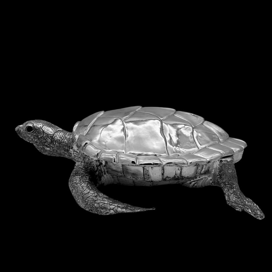 Mid 20th Century Modern Silverplate Large Turtle Box Circa 1950 - 6