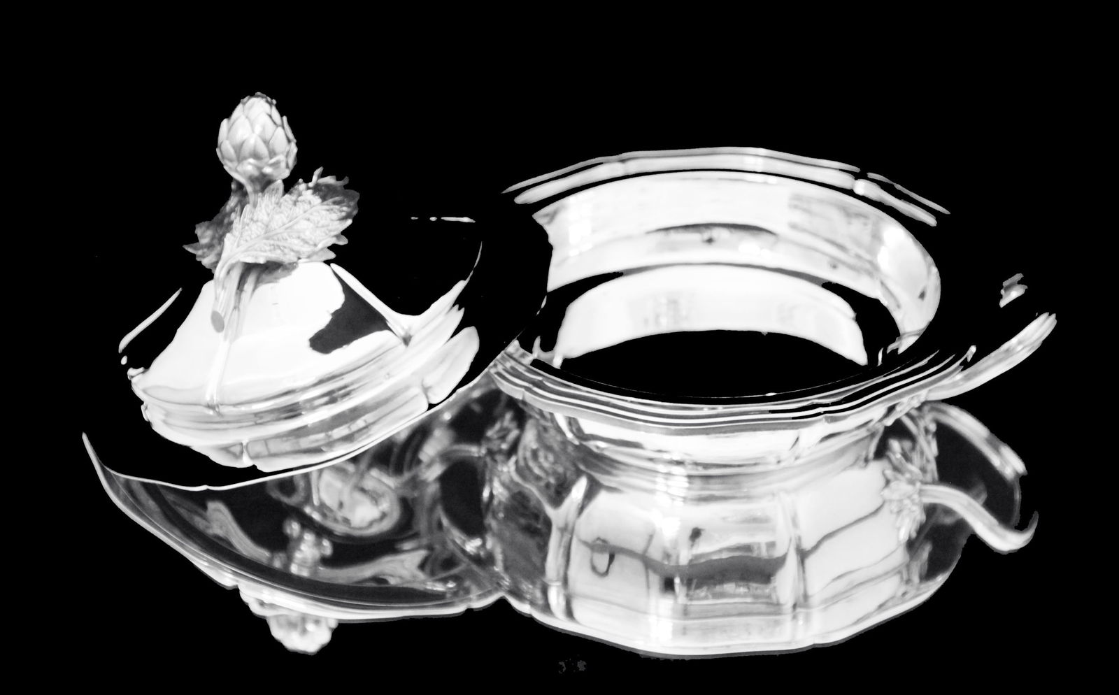 Odiot - 3pc. Antique French 19th Century 950 Sterling Silver Covered Vegetable Server - MINT ! - 3