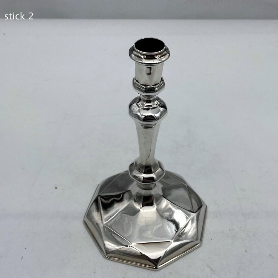 Early 18th Century Antique Queen Anne Britannia Silver Pair Octagonal Candlesticks London 1713 - 10