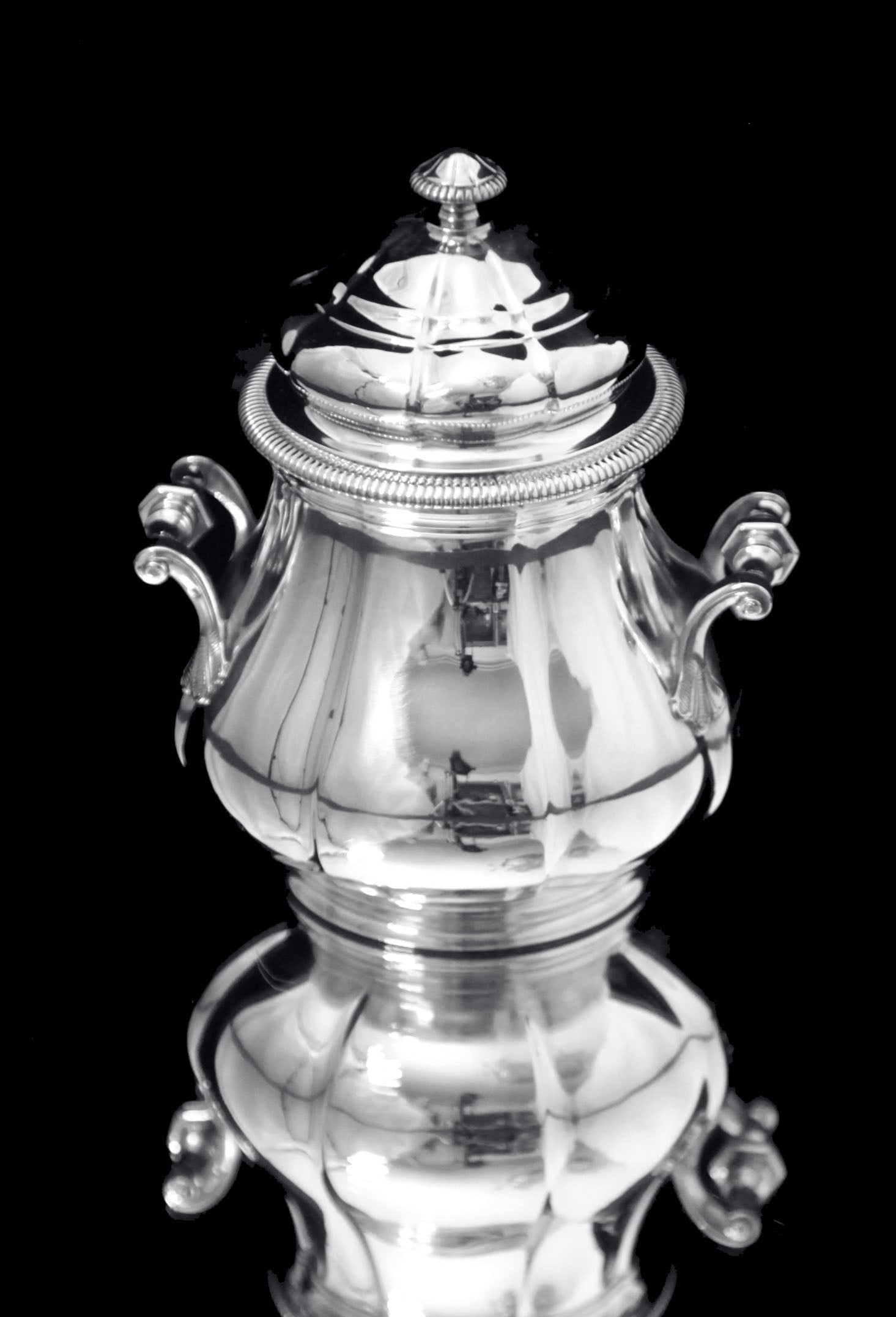 BOIN-TABURET, FABERGE - 8pc. FRENCH ANTIQUE 950 STERLING SILVER TEA SET + 6 FABERGE ESPRESSO CUPS ! - 10