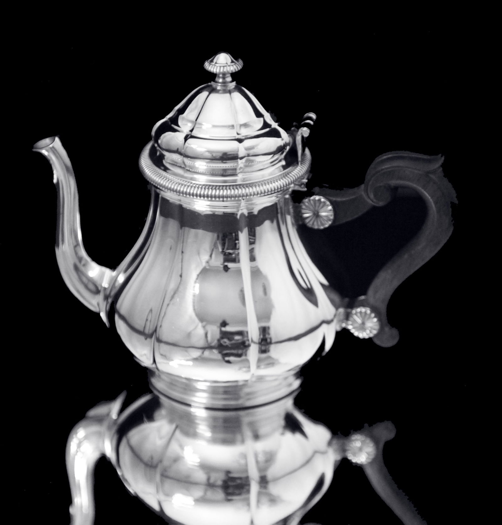 BOIN-TABURET, FABERGE - 8pc. FRENCH ANTIQUE 950 STERLING SILVER TEA SET + 6 FABERGE ESPRESSO CUPS ! - 14