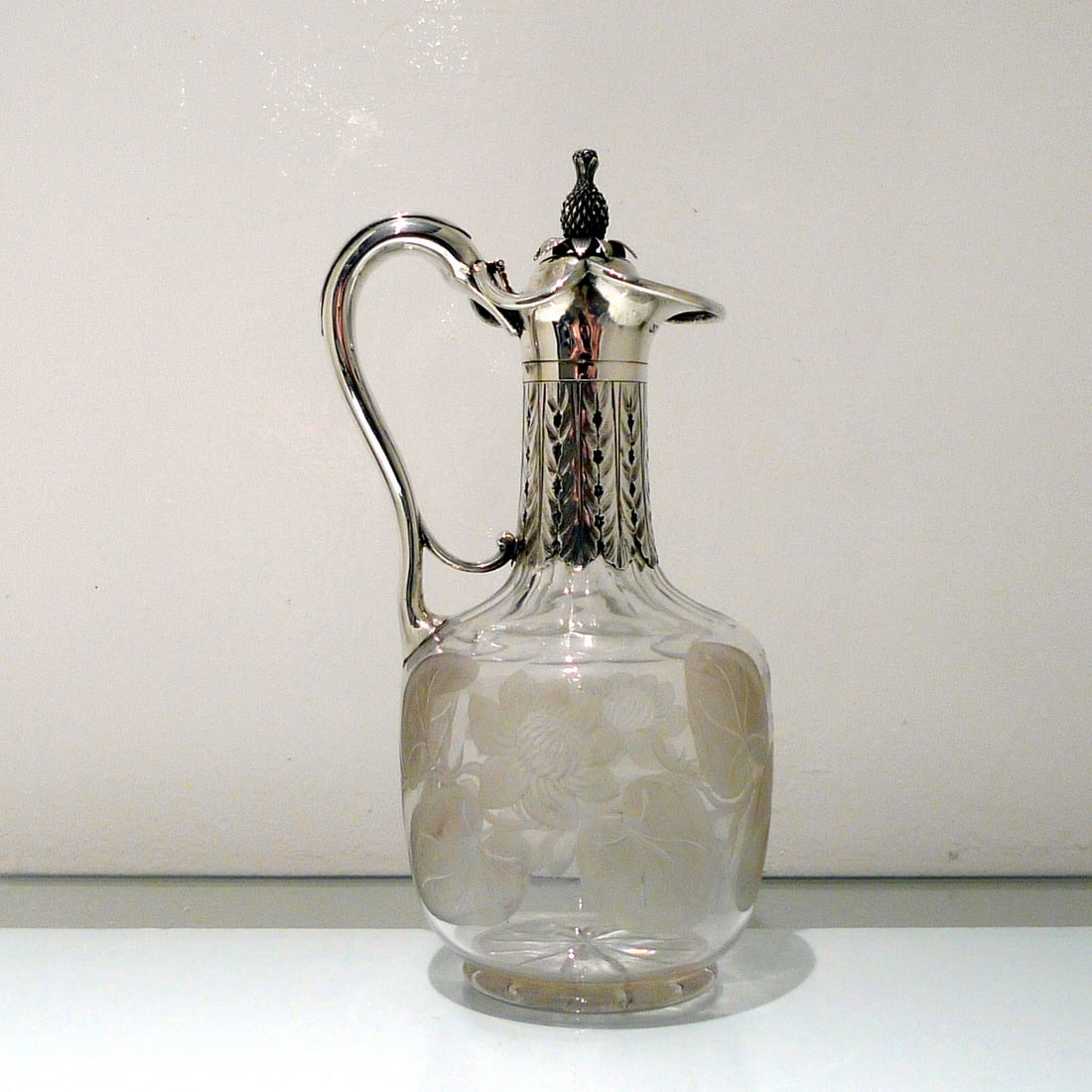 19th Century Antique Victorian Sterling Silver & Crystal Claret Jug London 1859 George Richards & - 2