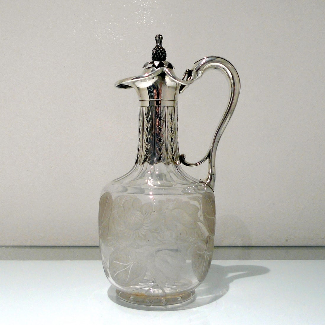 19th Century Antique Victorian Sterling Silver & Crystal Claret Jug London 1859 George Richards & - 6