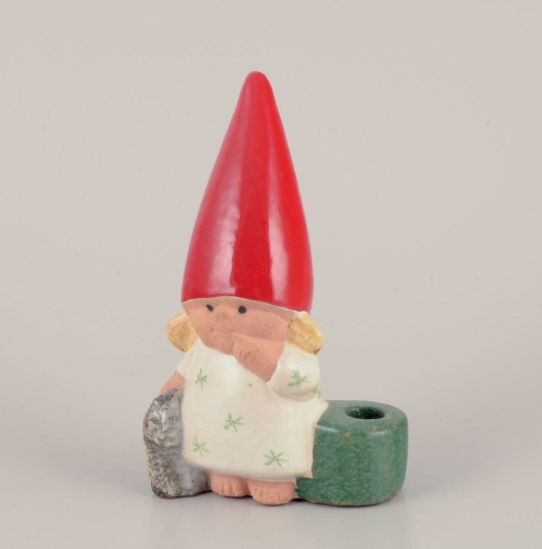 Lisa Larson for Gustavsberg. Candlestick holder. Girl elf and cat. Late 20th C. - 2