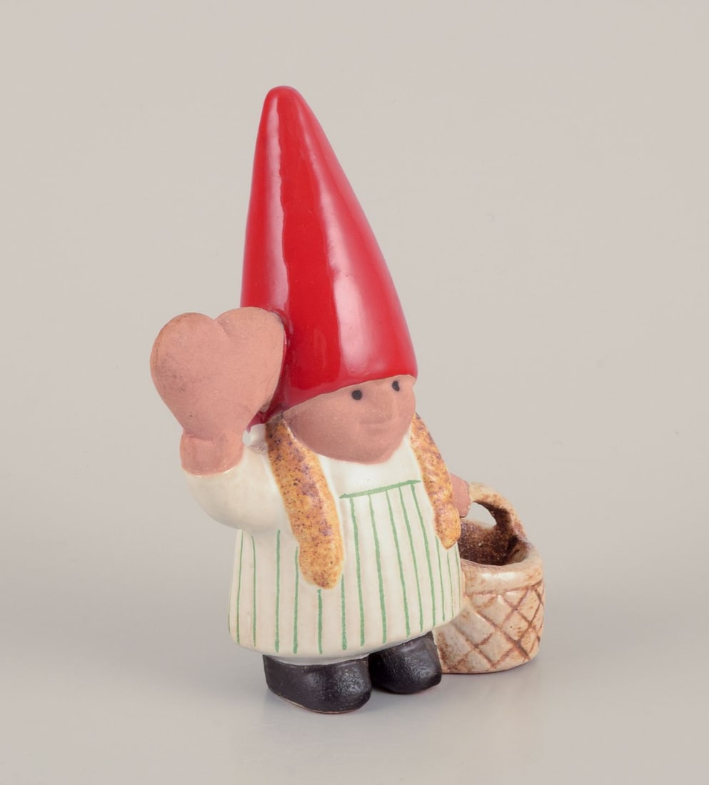 Lisa Larson for Gustavsberg. Elf girl with braided basket and honey heart. Late 20th C. - 3