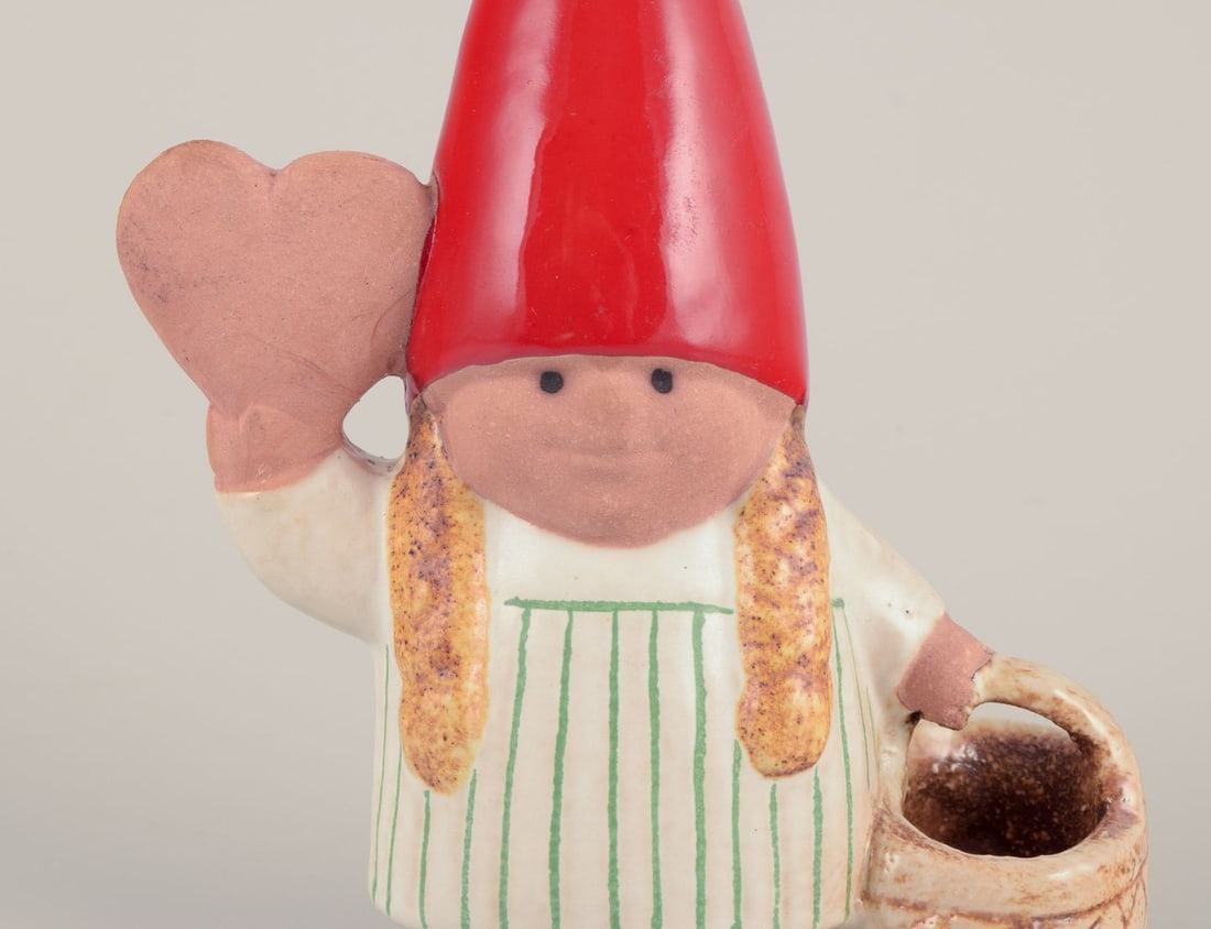 Lisa Larson for Gustavsberg. Elf girl with braided basket and honey heart. Late 20th C. - 4