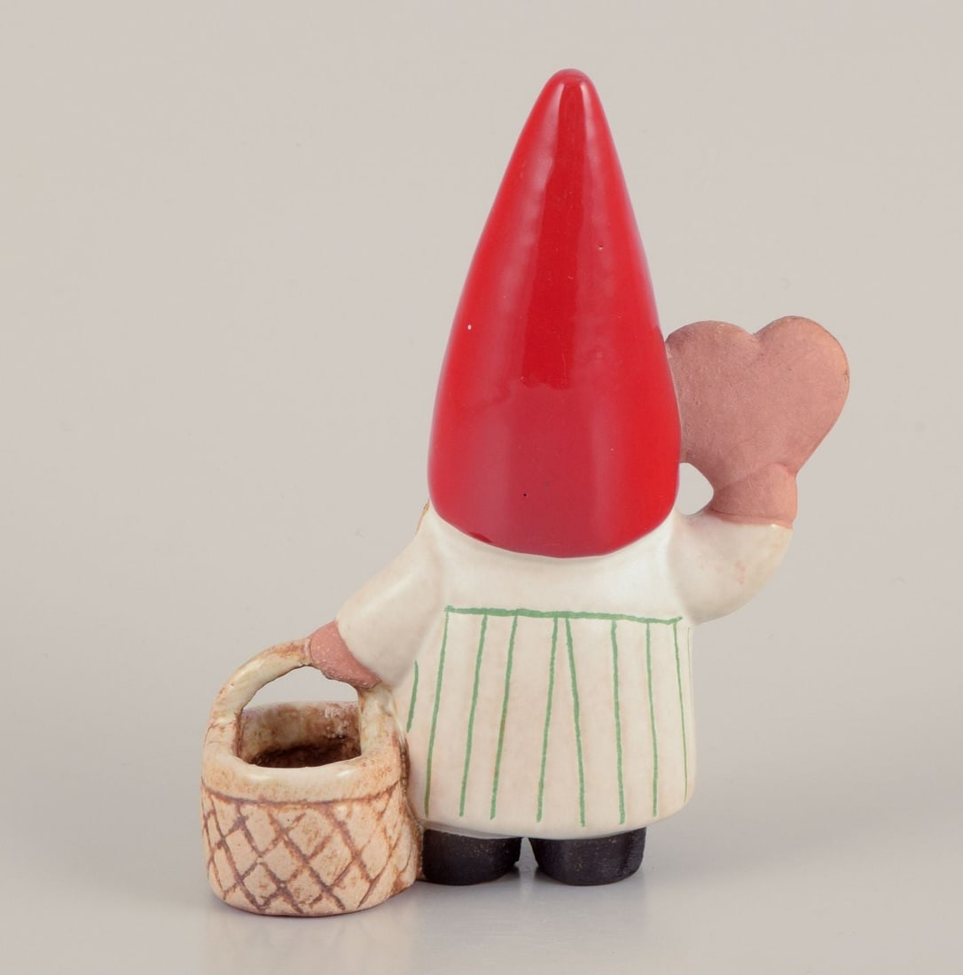 Lisa Larson for Gustavsberg. Elf girl with braided basket and honey heart. Late 20th C. - 5