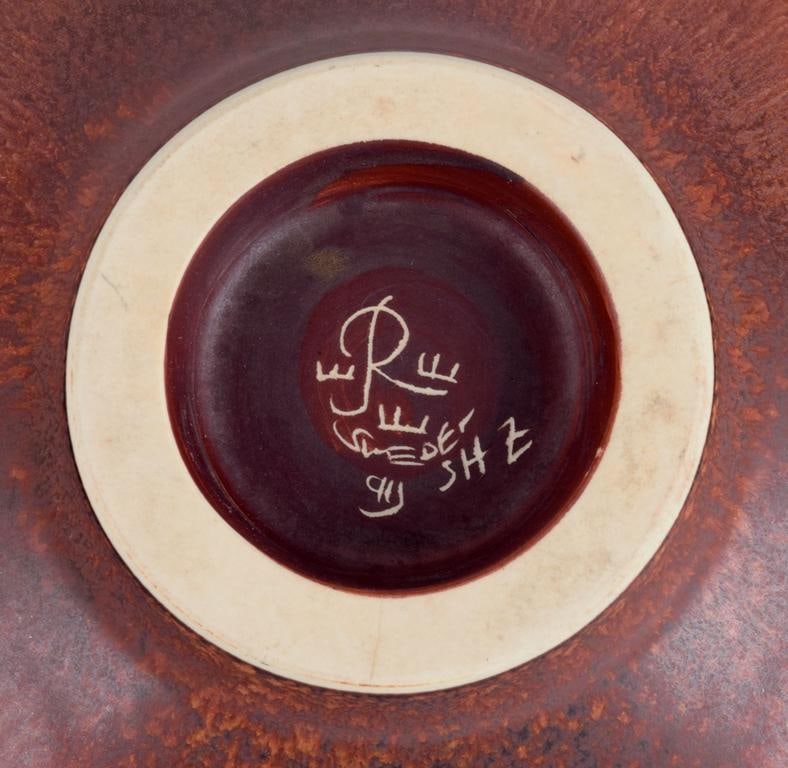 Carl Harry Stålhane for Rörstrand, Sweden. Large ceramic bowl with glaze in brown tones. - 9