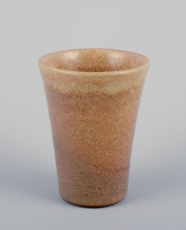 Kuch Keramik, Germany. Three unique ceramic vases. Glaze in sandy tones. 1980s. - 2