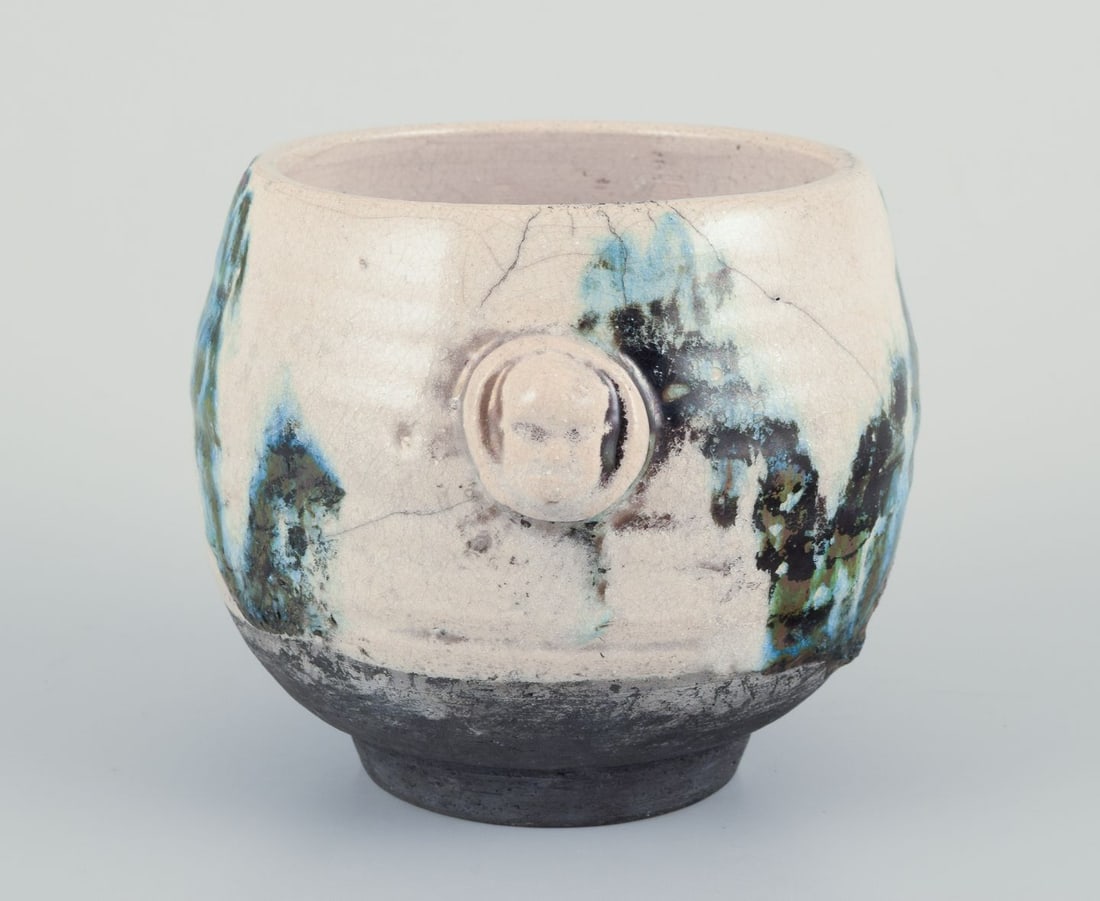 Rolf Fagerberg, Swedish ceramicist. Ceramic jar. Cream colored with abstract motifs. Late 20th C. (1 of 7)