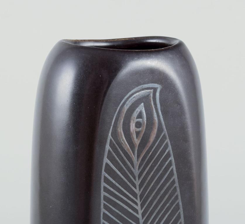 Sven Johnson for Gustavsberg.“Facett” ceramic vase. Motif of peacock and flowers. - 7