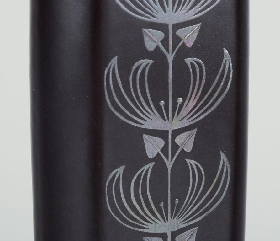 Sven Johnson for Gustavsberg.“Facett” ceramic vase. Motif of peacock and flowers. - 8