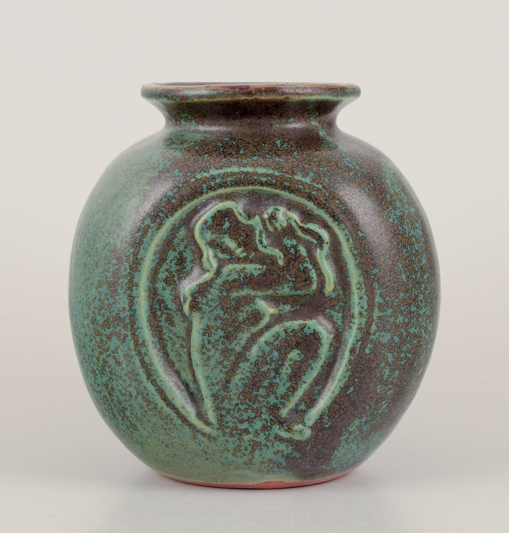 Arne Bang, Denmark. Large ceramic vase. Rare model. Motif of woman. Mid-20th C. (1 of 9)