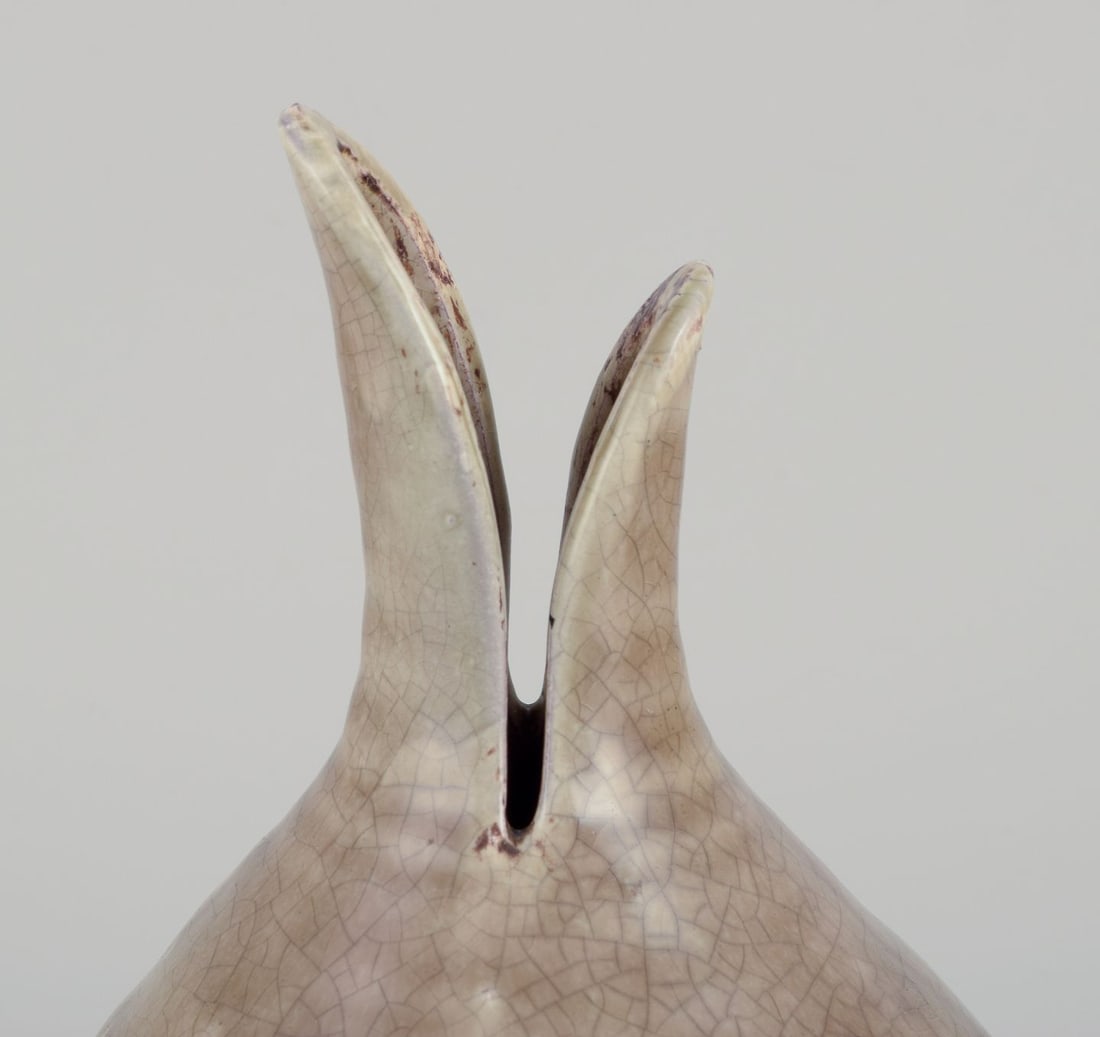 European studio ceramicist. Round vase with a two-part neck. 1970s/80s - 3