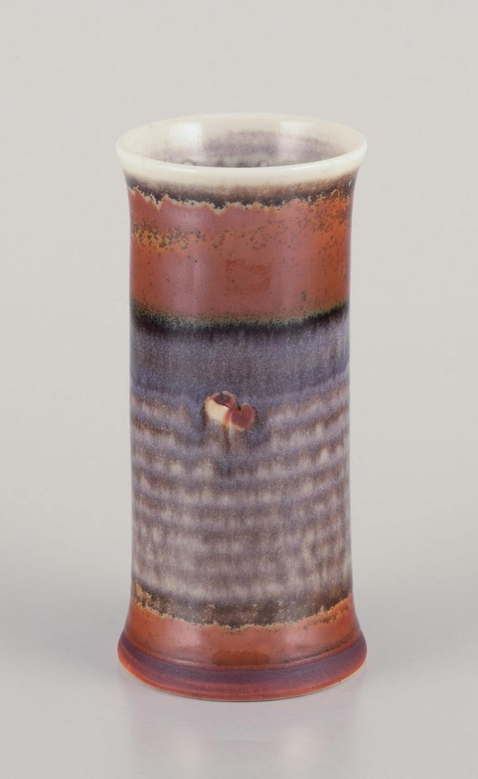 John Andersson for Höganäs, Sweden. Ceramic vase with glaze in brownish and violet tones. (1 of 8)